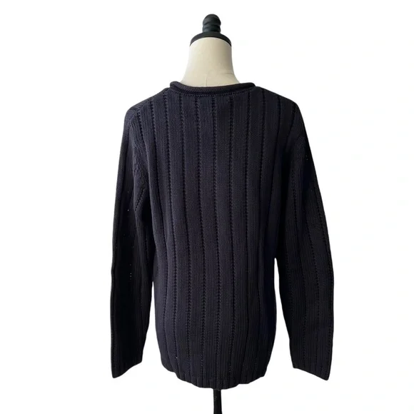 Lands End Navy Linen Cotton Rib Knit Sweater | M NWT - Picture 4 of 9